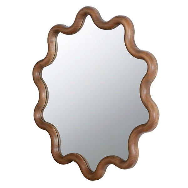 English Elm 31" Wave Frame Dark Brown Pine Wood Wall Mirror for Entryway Living Room Bedroom W2078135196