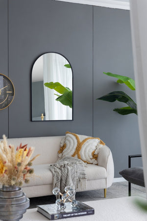 English Elm 24" Arched Black Iron Frame Wall Mirror Slim Profile for Bedroom or Entryway Decor W2078135282