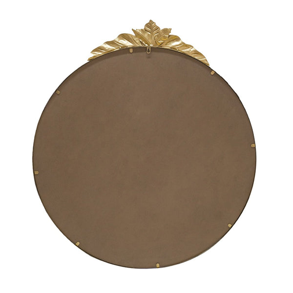 English Elm 36" Oval Gold Iron Frame Wall Mirror with Leaf Crown Detail for Bedroom or Entryway W2078135194