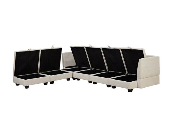 English Elm U_style Modular U-shaped Sectional with Storage Seats Convertible Sleeper Linen Sofa WF312294AAA