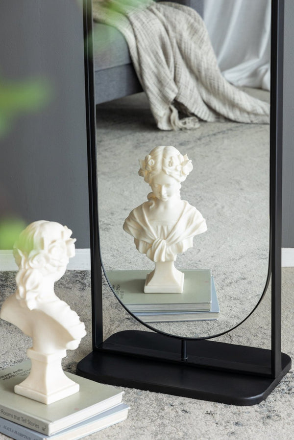 English Elm 18" Full Length Swivel Floor Mirror with Hidden Storage Shelves Matte Black Iron Frame W2078135283