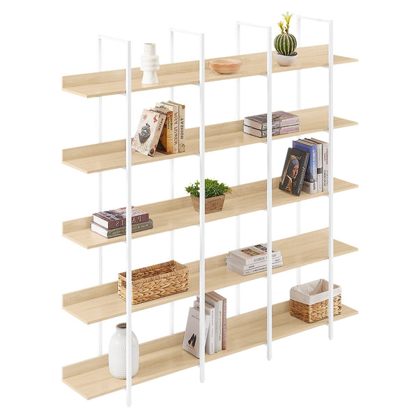 English Elm 5 Tier Bookcase Industrial Open Bookshelf with MDF Boards & Steel Frame, 5 Shelves, 80lb Capacity Each White+Oak N725P247766C