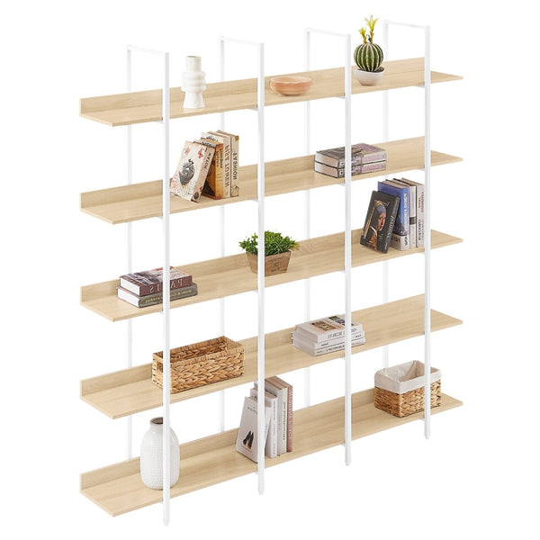 English Elm [video] Five Tier Industrial Open Bookshelf Steel Frame Mdf Shelves Home Office Storage White+Oak N725P387978C
