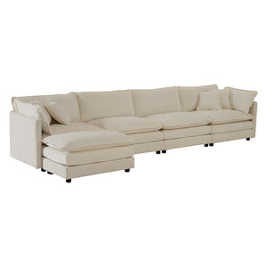 English Elm Modular U Shaped Chenille Sectional Sofa with Ottoman Five Seat Living Room Couch W714S00906