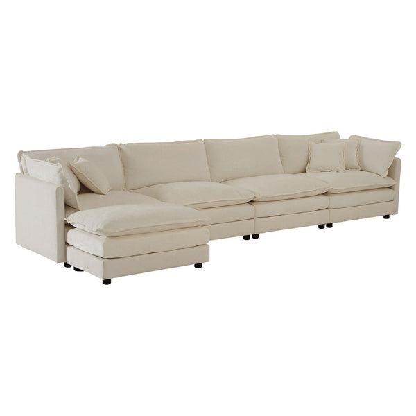 English Elm Modular U Shaped Chenille Sectional Sofa with Ottoman Five Seat Living Room Couch W714S00906