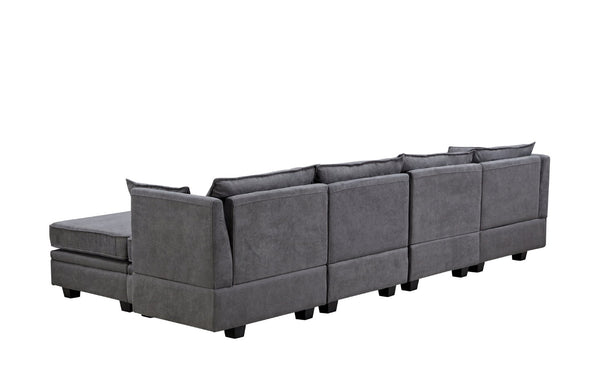English Elm U_style Six Seat Modular U-shaped Sectional with Hidden Storage and Sleeper Function Dark Grey WY000363AAD