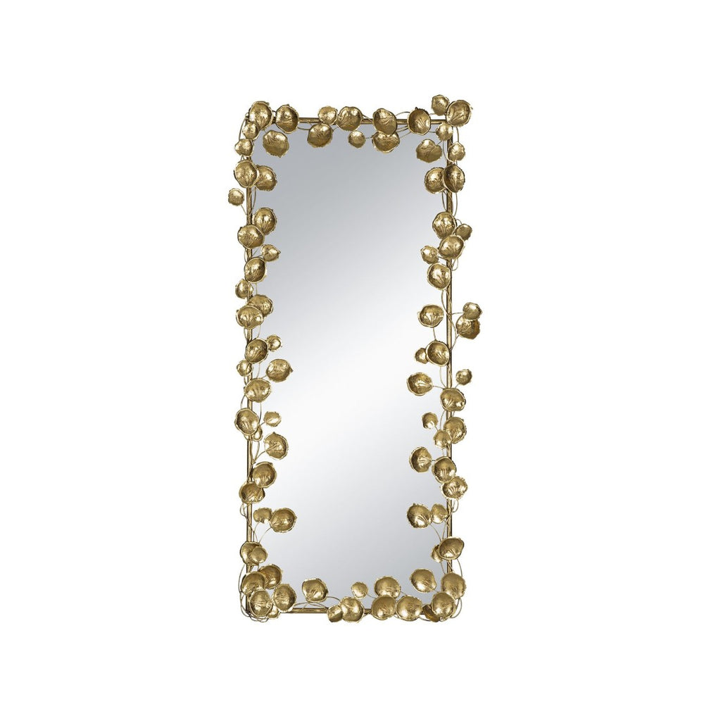 English Elm 61" Full Length Floor Mirror with Ornate Golden Leaf Iron Frame for Bedroom or Entryway W2078135189