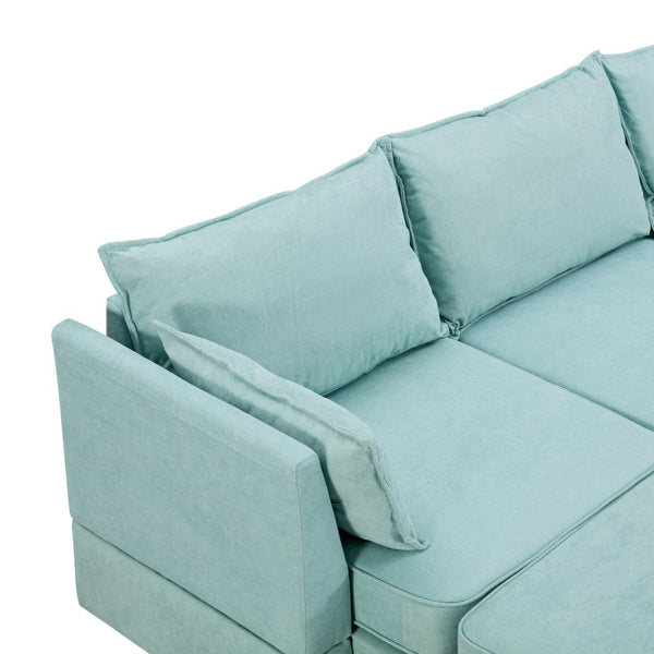 English Elm U_style Six Seat Modular U-shaped Sectional with Hidden Storage and Sleeper Function Light Green WY000363AAC