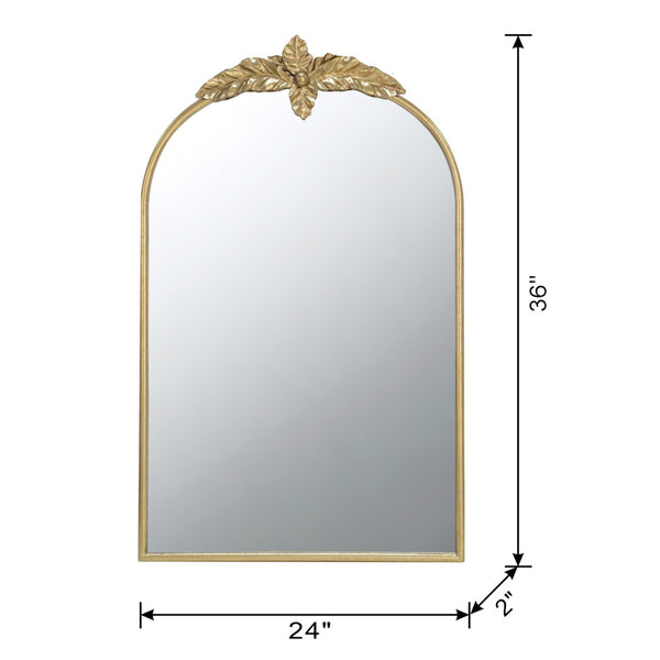 English Elm 24" Arched Gold Iron Frame Wall Mirror Ornamental Crown Accent for Bedroom or Entryway W2078135193