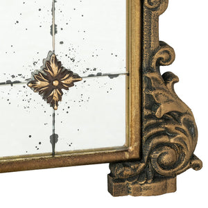 English Elm 24" Antique Gold Arched Full Length Mirror Baroque Relief Iron Frame Entryway Accent W2078135281