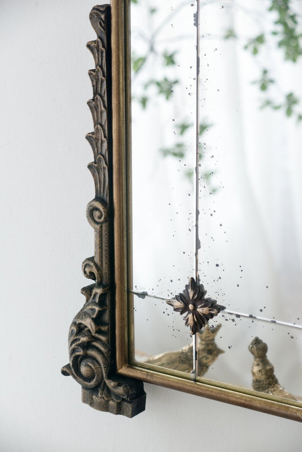 English Elm 24" Antique Gold Arched Full Length Mirror Baroque Relief Iron Frame Entryway Accent W2078135281