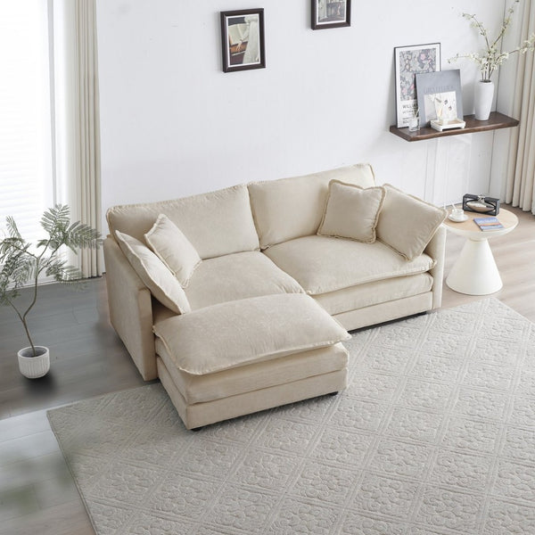 English Elm Chenille Modular Loveseat Sectional with Ottoman for Cozy Small Space Living Rooms W714S00895