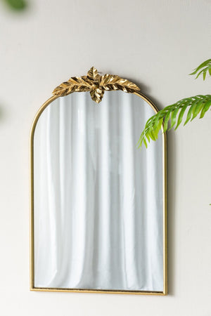 English Elm 24" Arched Gold Iron Frame Wall Mirror Ornamental Crown Accent for Bedroom or Entryway W2078135193