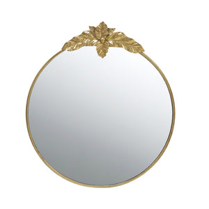 English Elm 36" Oval Gold Iron Frame Wall Mirror with Leaf Crown Detail for Bedroom or Entryway W2078135194