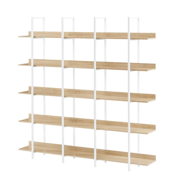 English Elm 5 Tier Bookcase Industrial Open Bookshelf with MDF Boards & Steel Frame, 5 Shelves, 80lb Capacity Each White+Oak N725P247766C