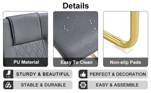 English Elm Table Set With 40-Inch Glass Top, Gold-Plated Legs & 4 Gray Pu Cushions For Modern Dining Spaces W1151S00482-GIGA