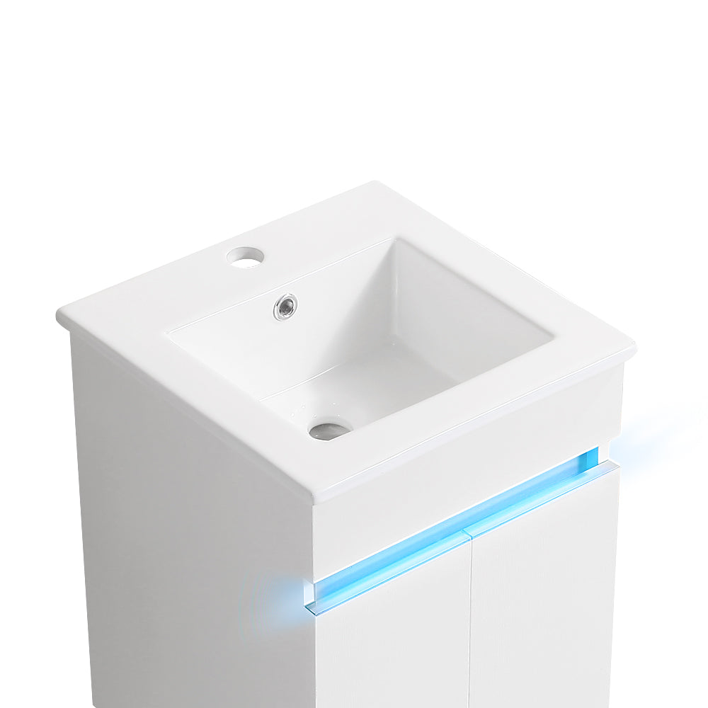 English Elm 16" Bathroom Vanity With Sink - Space-Saving Wall-Mounted Design, Radar Sensing Light & Storage! W1882S00041
