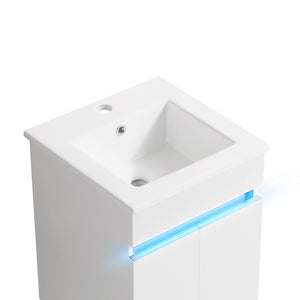 English Elm 16" Bathroom Vanity With Sink - Space-Saving Wall-Mounted Design, Radar Sensing Light & Storage! W1882S00041