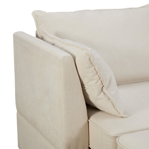 English Elm Sofa Modular Sectional with Hidden Storage Linen Upholstery and Convertible Ottoman Seating WF312293AAA