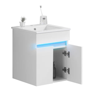 English Elm 16" Bathroom Vanity With Sink - Space-Saving Wall-Mounted Design, Radar Sensing Light & Storage! W1882S00041