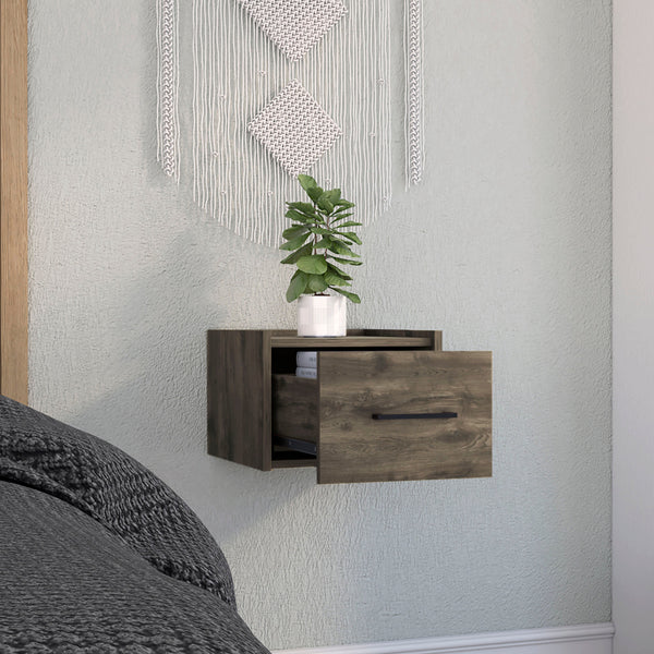 English Elm Boa Floating Nightstand Wall-Mounted Single Drawer Dark Brown – Space-Saving Nightstand, 13.8"x13.2" Top, Easy Assembly B070137815