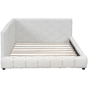 English Elm Upholstered Full Size Platform Bed with USB Ports, LED Accent Belt, White Modern Daybed Design GX000554AAK