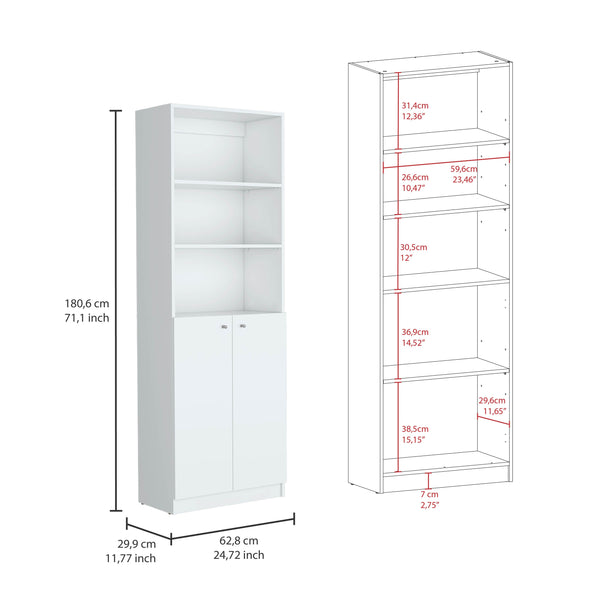 English Elm Home 2-Door Bookcase Modern White Storage Cabinet with Dual Doors, 3 Open Shelves & Adjustable Interior Spaces B200137830