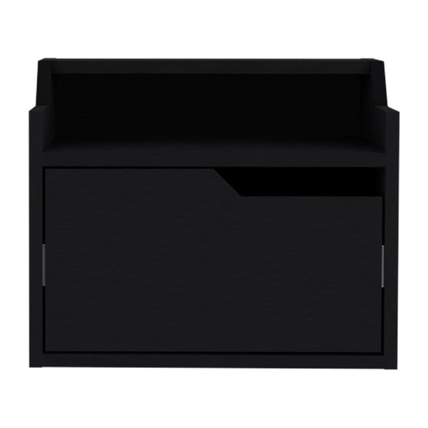 English Elm Busan Floating Nightstand with Single Drawer and Two-Tier Shelves for Wall-Mounted Modern Storage Black 18 L x 17 W x 5 H B070137842