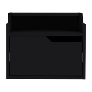 English Elm Busan Floating Nightstand with Single Drawer and Two-Tier Shelves — Wall-Mounted Modern Storage Solution Black 18 L x 17 W x 5 H B200137842