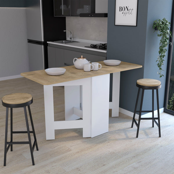 English Elm Gateleg Folding Table Compact Expandable Dining Table White/Macadamia Space-Saving 58" Width B070137833