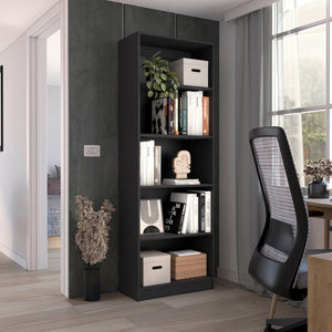 English Elm Home 4 Shelves Bookcase with Tiered Storage & Lower Shelf for Books Decor Organizing, Sleek Manufactured Wood Design Black 44.9 L x 28.4 W x 3.2 H B070137818