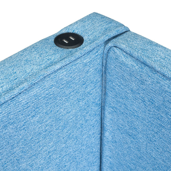 English Elm Upholstered Full Platform Bed with USB Ports and LED Accent, Linen Upholstery, Sturdy 600lb Capacity Blue GX000556AAC