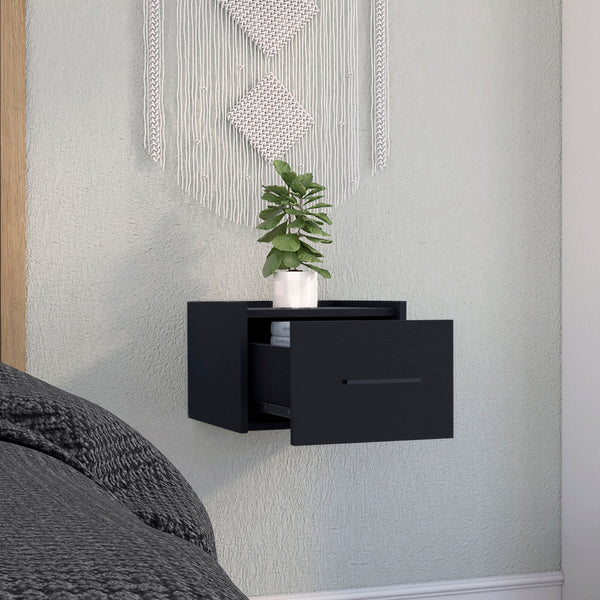 English Elm Boa Floating Nightstand Wall-Mounted Single Drawer Nightstand with Handle, Space-Saving Modern Shelf Design Black 17 L x 16 W x 5 H B200137816