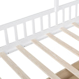 English Elm Twin Size House Bed With Sofa, Kids Platform Bed With Two Drawers and Storage Shelf, White