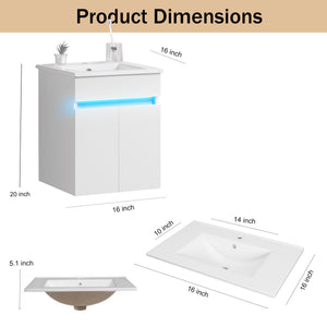 English Elm 16" Bathroom Vanity With Sink - Space-Saving Wall-Mounted Design, Radar Sensing Light & Storage! W1882S00041
