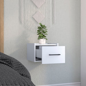 English Elm Boa Floating Nightstand Wall-Mounted Single Drawer Nightstand with Handle, Space-Saving Modern Shelf Design White 17 L x 16 W x 5 H B200137812