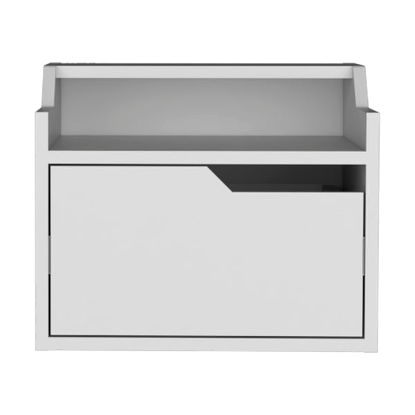 English Elm Busan Floating Nightstand with Single Drawer and Two-Tier Shelves for Wall-Mounted Modern Storage White 18 L x 17 W x 5 H B070137840