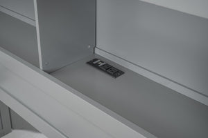 English Elm Full Full Size platform bed with trundle, 3 under-bed drawers, headboard shelves and USB ports—durable pine construction for storage and extra sleeping space Gray GX000352AAE