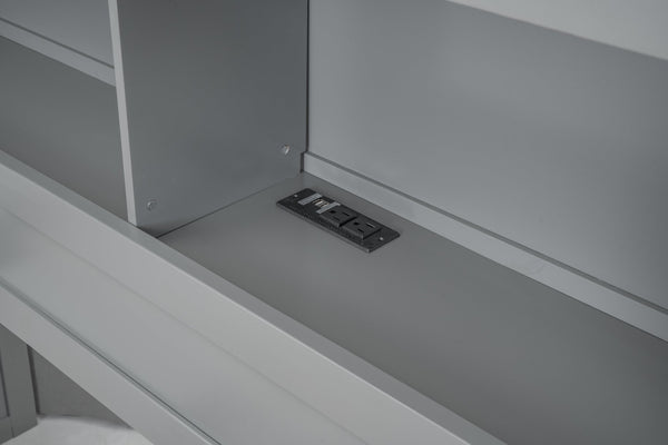 English Elm Full Full Size platform bed with trundle, 3 under-bed drawers, headboard shelves and USB ports—durable pine construction for storage and extra sleeping space Gray GX000352AAE