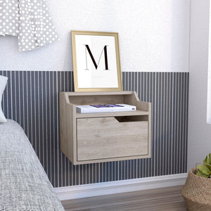 English Elm Busan Floating Nightstand with Single Drawer and Two-Tier Shelves for Wall-Mounted Modern Storage Gray 18 L x 17 W x 5 H B070137839