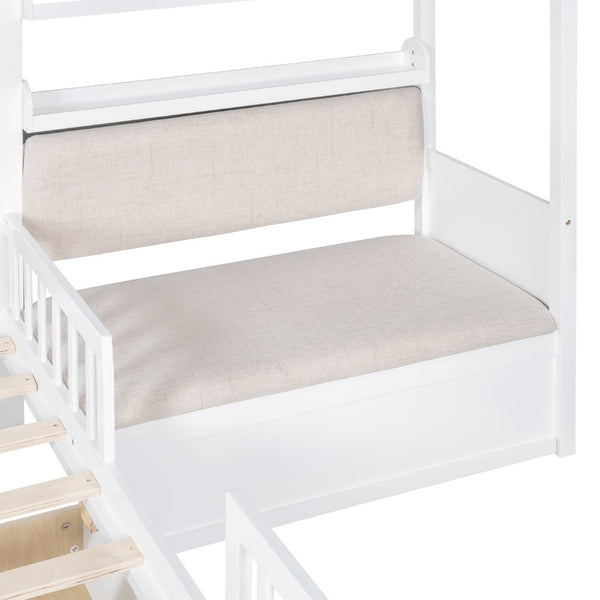 English Elm Twin House Bed Frame for Kids with Attached Sofa Two Drawers and Pine Slat Support HL000065AAK