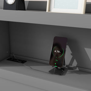 English Elm Full Full Size platform bed with trundle, 3 under-bed drawers, headboard shelves and USB ports—durable pine construction for storage and extra sleeping space Gray GX000352AAE