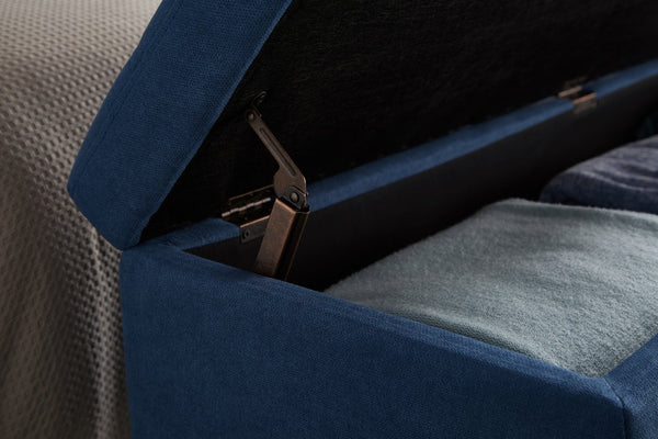 English Elm 59" Bed Bench Ottoman with Hidden Storage, Eucalyptus Wood Frame, Durable Linen Upholstery, 500lb Capacity Blue W1097124943