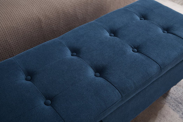 English Elm 59" Bed Bench Ottoman with Hidden Storage, Eucalyptus Wood Frame, Durable Linen Upholstery, 500lb Capacity Blue W1097124943