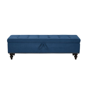English Elm 59" Bed Bench Ottoman with Hidden Storage, Eucalyptus Wood Frame, Durable Linen Upholstery, 500lb Capacity Blue W1097124943