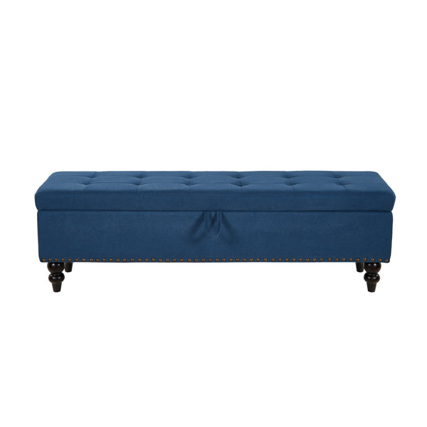 English Elm 59" Bed Bench Ottoman with Hidden Storage, Eucalyptus Wood Frame, Durable Linen Upholstery, 500lb Capacity Blue W1097124943