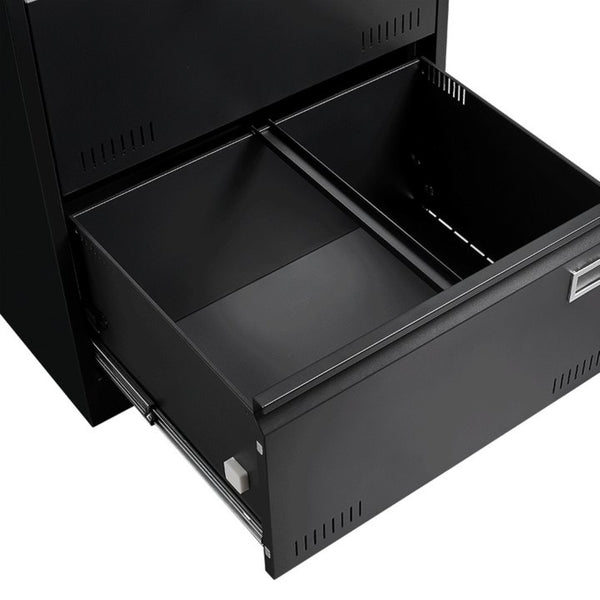 English Elm Filing Cabinet Three Drawer Lateral Metal with Lock Matte Black Home Office Storage W1247118742