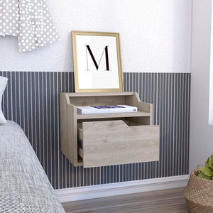 English Elm Busan Floating Nightstand with Single Drawer and Two-Tier Shelves for Wall-Mounted Modern Storage Gray 18 L x 17 W x 5 H B070137839