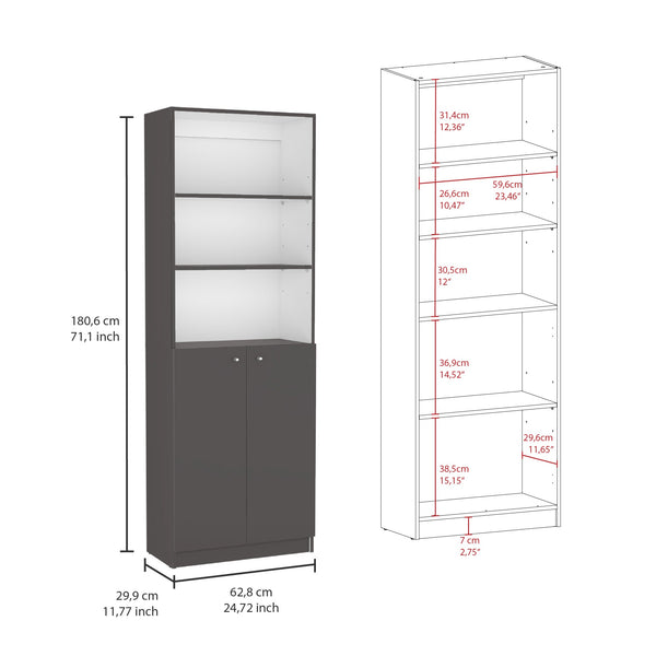 English Elm Home Modern 2-Door Bookcase - Stylish Storage Solution With Open Shelves For Home Or Office Décor B200137837