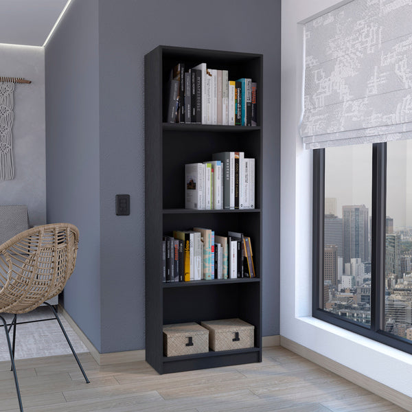 English Elm Home Modern Bookcase 4-Shelf Display Unit for Living Room or Office — Stylish Organized Storage Solution Black 39.4 L x 2.8 W x 3.5 H B200137817